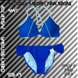 Victoria's Secret PINK Superman Royal Blue Caged Push Up Bikini Ruched Cheeky XS